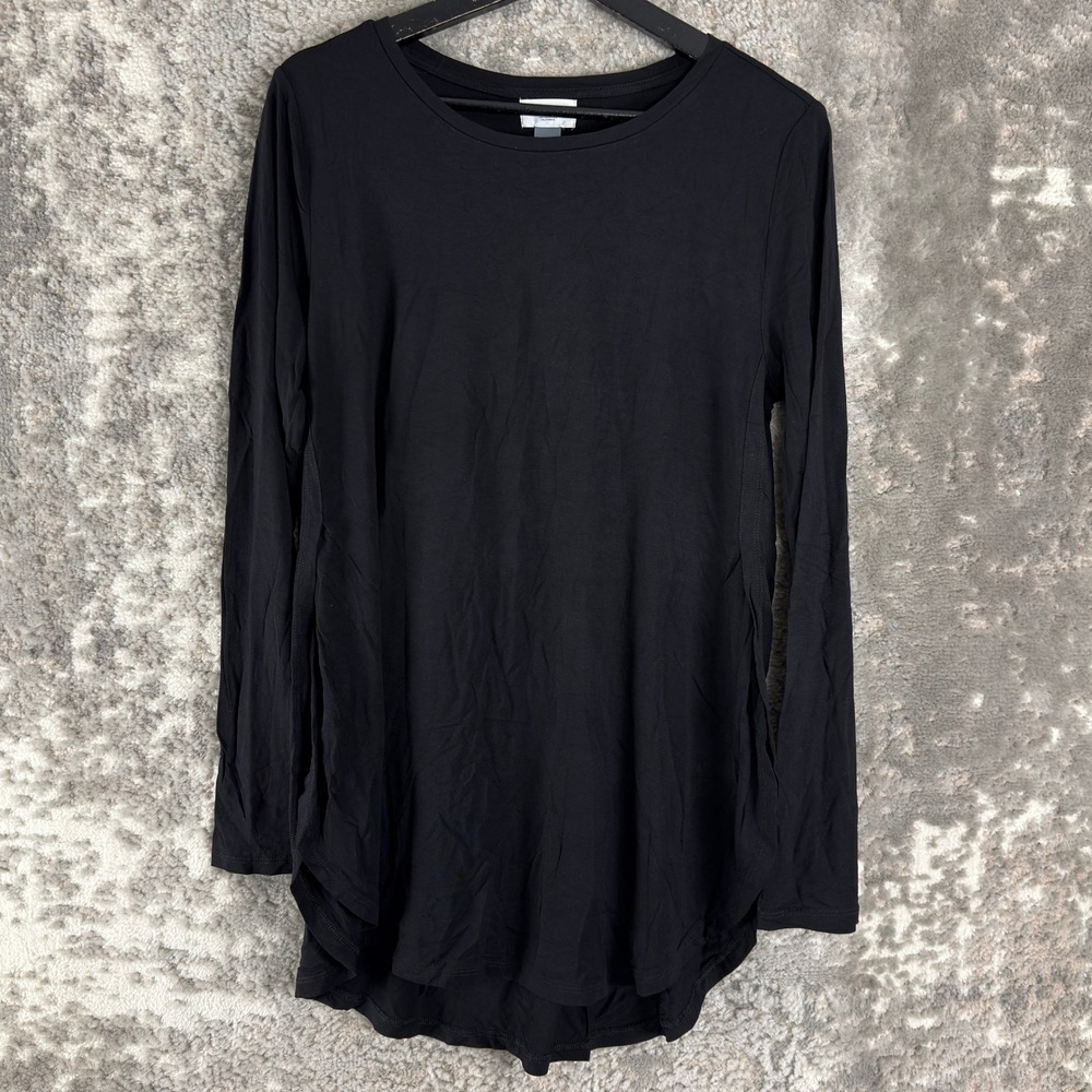 New Old Navy Size M Luxe Curved Hem Crew Neck Tunic Top Black Long Sleeve Women